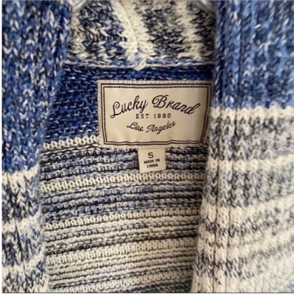 Lucky Brand cardigan blue and white striped knit sweater open front - Picture 6 of 8